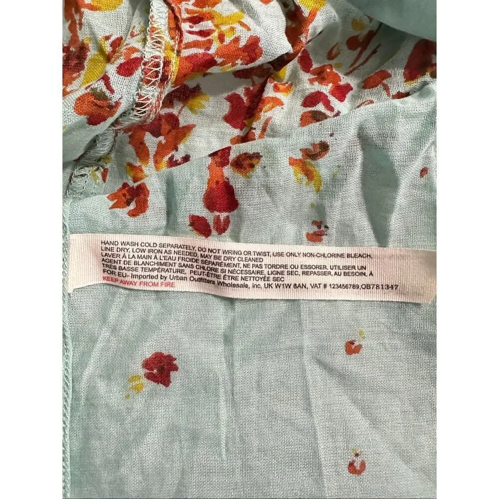 Free People L2146 Turquoise Instant Crush Printed Top Women's Size Large NEW